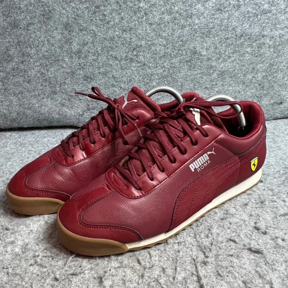 Puma Roma Scuderia Ferrari Mens Burgundy Leather Sneakers Shoes Gum Sole Size 10